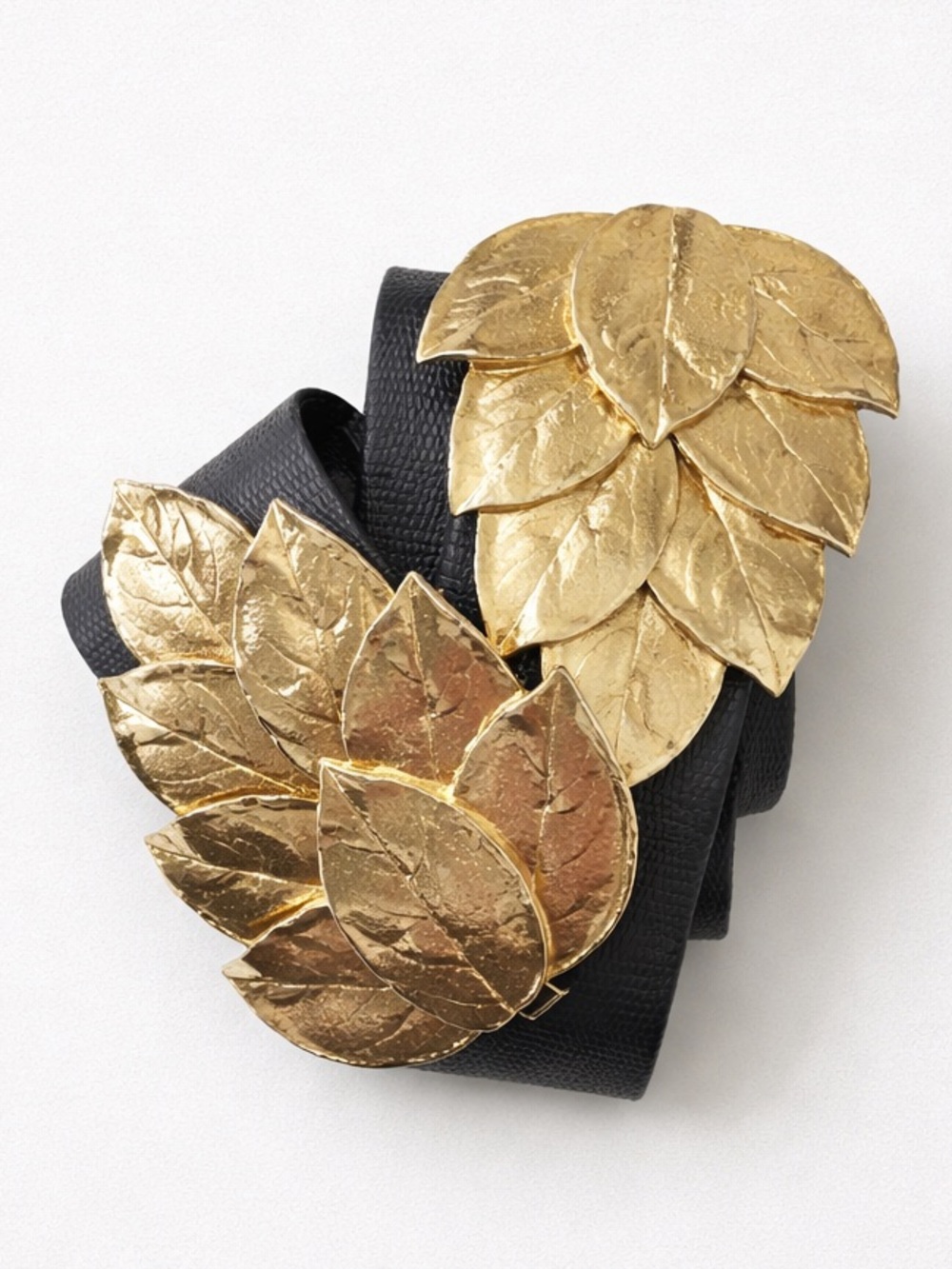 MIMI DI N NISCEMI VINTAGE 1982 BLACK GOLD LEAF BUCKLE ADJUSTABLE BELT